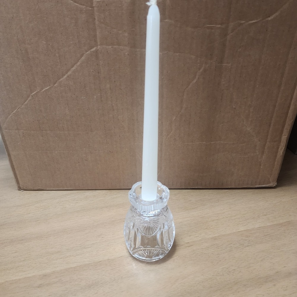 Vintage Crystal Clear Industries Fan Pattern Footed Votive Glass Candleholder